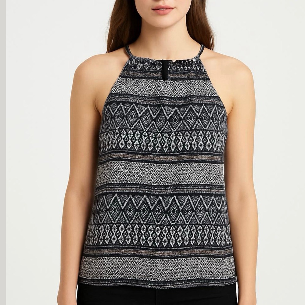 Cynthia Rowley Black and White Patterned Silk Halter Blouse